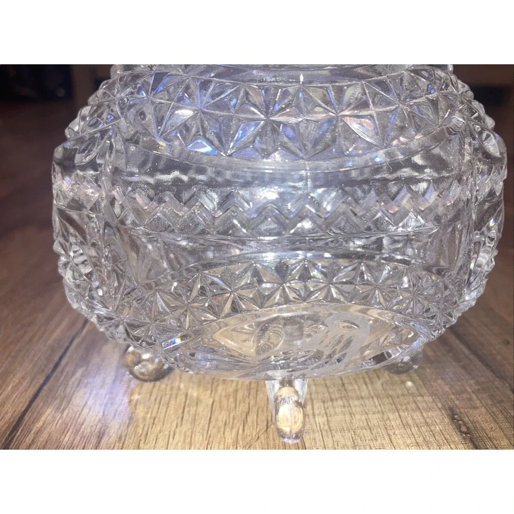 Hofbauer‎ Byrdes Crystal Covered Candy Dish Compote Footed Bird Pattern Germany